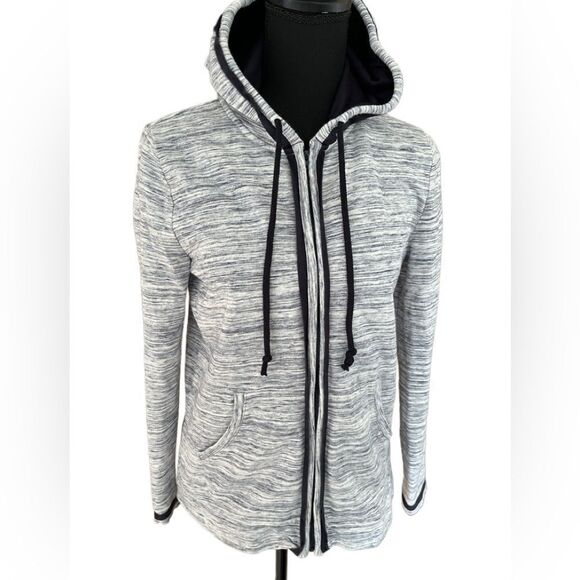 TALBOTS marled look blue/white/black trim zip front hoodie size SP - Picture 1 of 5